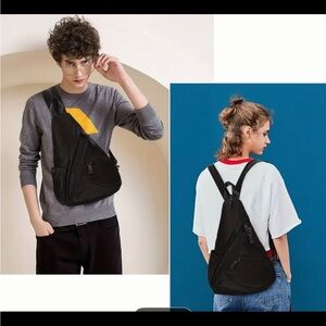 Black Sling Crossbody Backpack - Unbranded